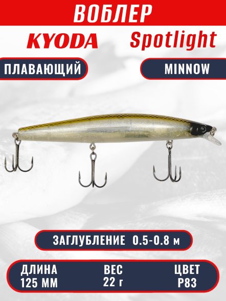 Воблер KYODA Spotlight Minnow-125F 12,5 см 22 гр цвет P83, заглубление 0,5-0,8 м