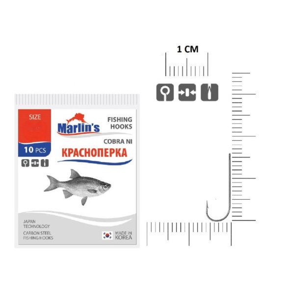 Крючок Marlin&#039;s Красноперка Cobra NI №10 10шт M1011NI-010